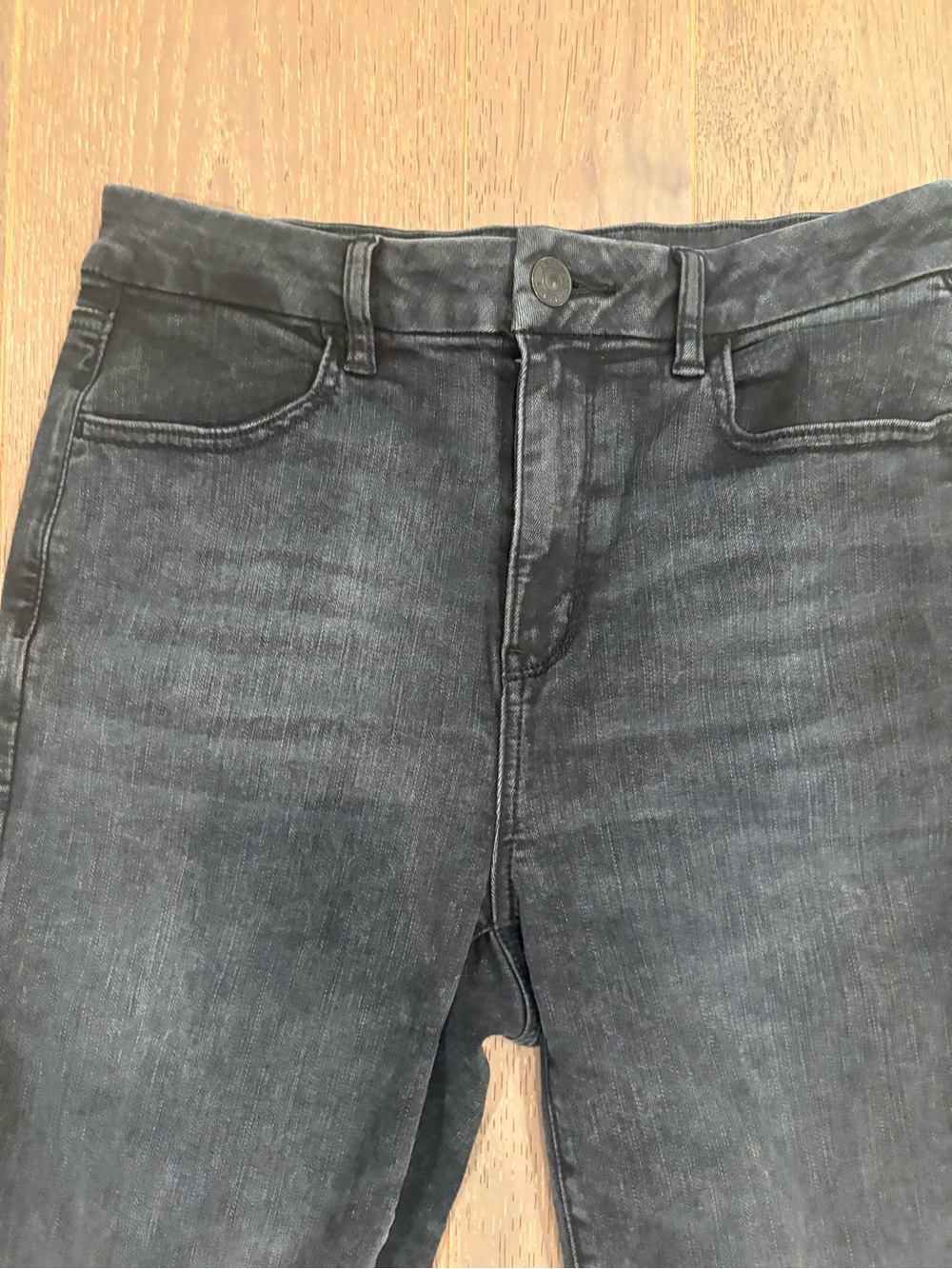 American Eagle $60 Next Level Stretch Hi-Rise Raw Hem Skinny Jeans Black 10 Long - Picture 5 of 12